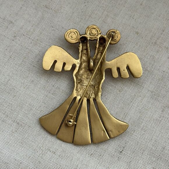 VINTAGE Pre-Columbian Style Double Bird Brooch Large Goddess Core Art Deco Rare - Picture 4 of 10